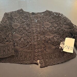 Zara Dark Lace Floral Blouse